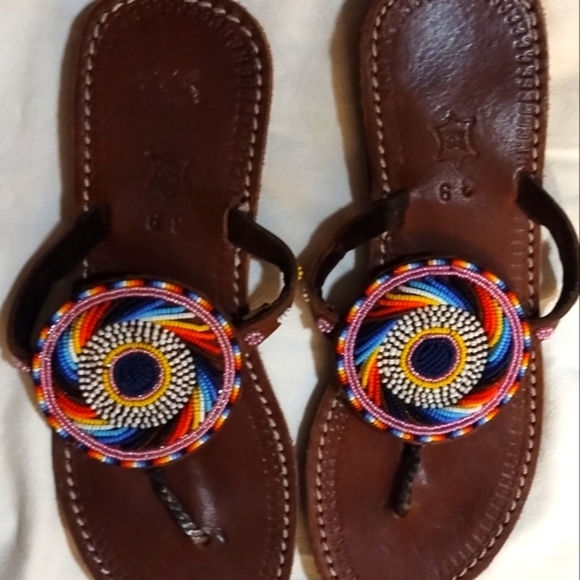 Leather Colorful Beaded Sandals - Picture 7 of 8